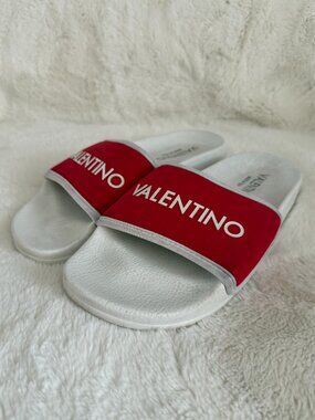 Valentino by Mario Valentino Red Logo Nylon Pool Slides Size: US7 EU38 / 5